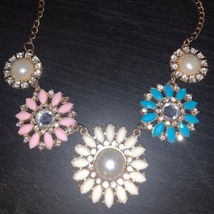 Blue white and pink floral necklace